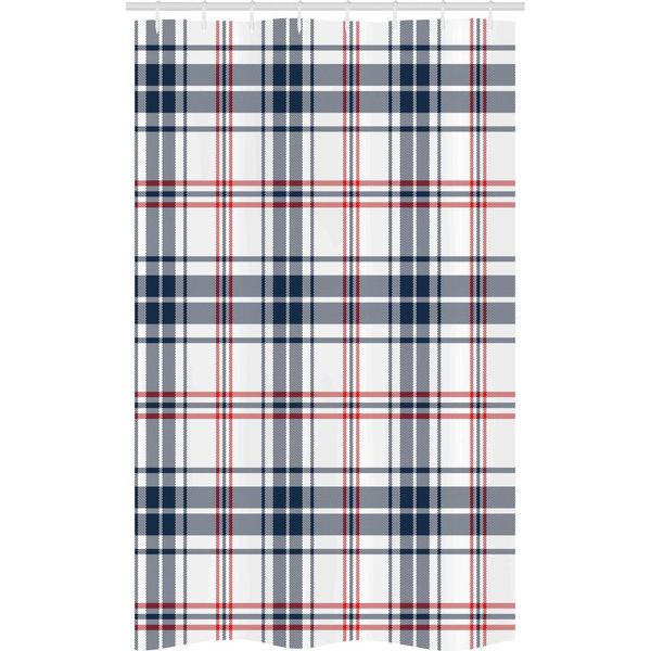 Abakuhaus Moda Tenda Da Doccia Stretta, Motivo Tartan Inglese, Set Decorativo Per Bagno In Tessuto Con Ganci, 120 X 180 Cm, Blu Viola Arancione Bianco-image