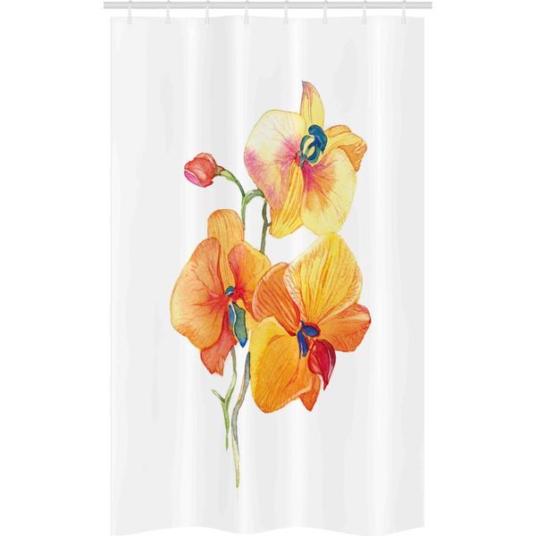 Abakuhaus Tenda Da Doccia Stretta, Petali Di Orchidea Selvaggia Esotica, Set Decorativo Per Bagno In Tessuto Con Ganci, 120 X 180 Cm, Calendula Giallo Rosso-image