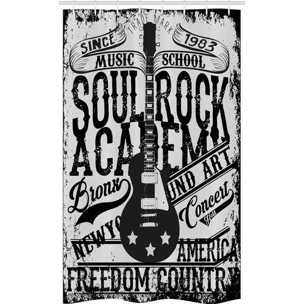 Abakuhaus Tenda Da Doccia Stretta Retrò, Immagine Poster Musica Rock, Set Decorativo Per Bagno In Tessuto Con Ganci, 120 X 180 Cm, Beige E Nero-image