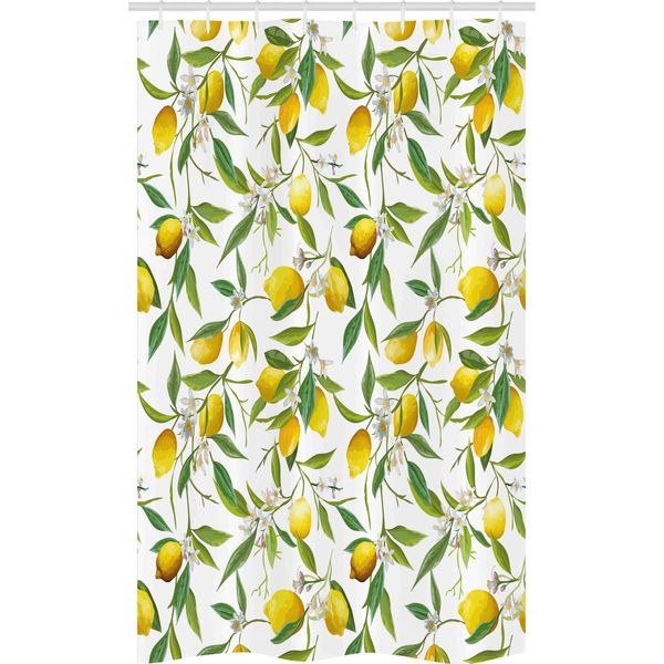 Abakuhaus Tenda Da Doccia Stretta Naturale, Lemon Woody Romantic, Set Decorativo Per Bagno In Tessuto Con Ganci, 120 X 180 Cm, Verde Bianco Giallo-image