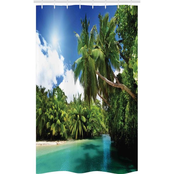 Abakuhaus Tenda Da Doccia Stretta Urwald, Mahe Island Lake Palms, Set Decorativo Per Bagno In Tessuto Con Ganci, 120 X 180 Cm, Verde Bianco Acquamarina-image