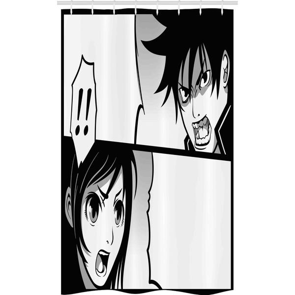 Abakuhaus Anime Tenda Da Doccia Stretta, Fumetto Giapponese, Set Decorativo Per Bagno In Tessuto Con Ganci, 120 X 180 Cm, Bianco Nero Grigio-image