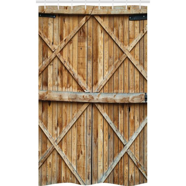 Abakuhaus Tenda Da Doccia Rustica Stretta, Porta In Legno Massello, Set Decorativo Per Bagno In Tessuto Con Ganci, 120 X 180 Cm, Marrone-image