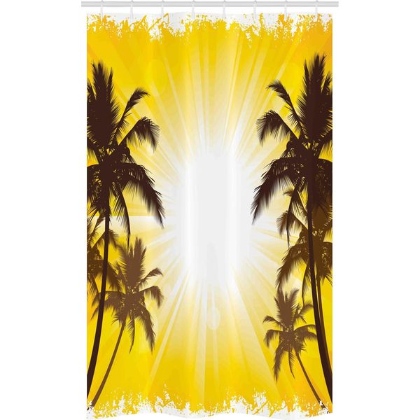 Abakuhaus Tenda Da Doccia Tropicale Stretta, Spazio Con Palme, Set Decorativo Per Bagno In Tessuto Con Ganci, 120 X 180 Cm, Giallo E Bianco-image