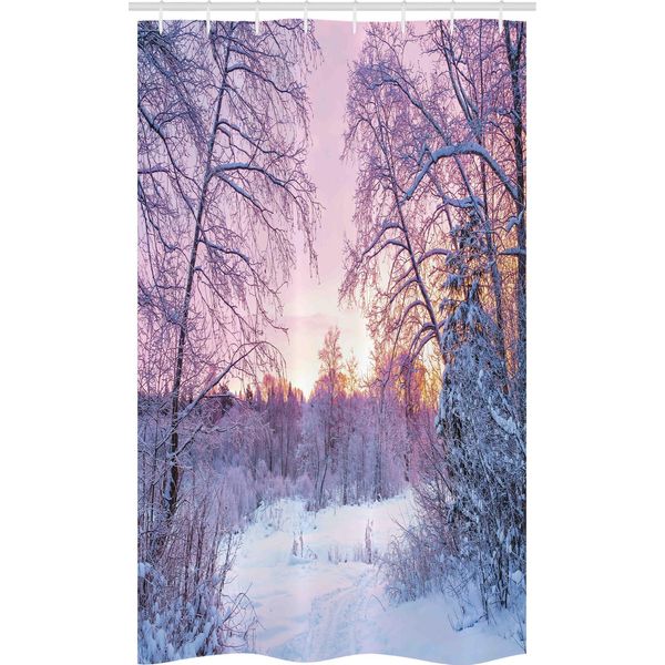 Abakuhaus Paesaggio Tenda Da Doccia Stretta, Braches Snowy Sunset, Set Decorativo Per Bagno In Tessuto Con Ganci, 120 X 180 Cm, Lavanda Viola Bianco-image