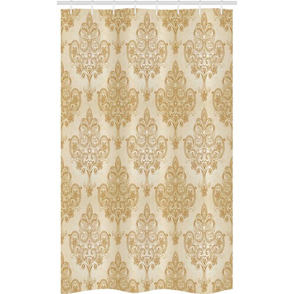 Abakuhaus Tenda Da Doccia Stretta, Fiori Barocchi Ricurvi, Set Decorativo Per Bagno In Tessuto Con Ganci, 120 X 180 Cm, Crema Marrone Chiaro-image