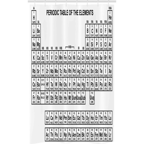 Abakuhaus Tenda Da Doccia Stretta Con Sistema Periodico, Scienza Monocromatica, Set Decorativo Per Bagno In Tessuto Con Ganci, 120 X 180 Cm, Bianco E Nero-image