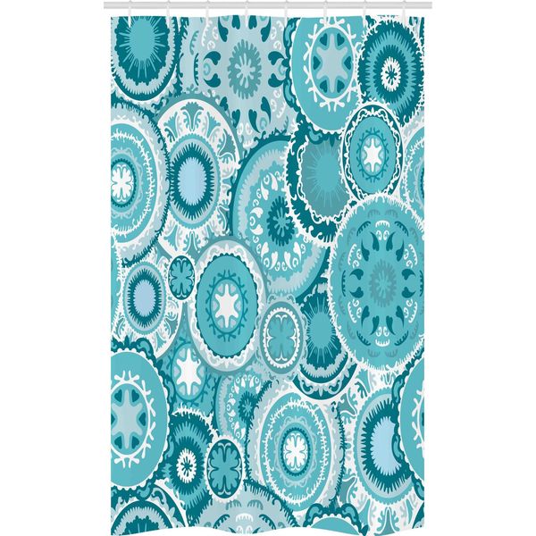 Abakuhaus Tenda Da Doccia Stretta, Mandala Round, Set Decorativo Per Bagno In Tessuto Con Ganci, 120 X 180 Cm, Turchese Verde Acqua Bianco-image