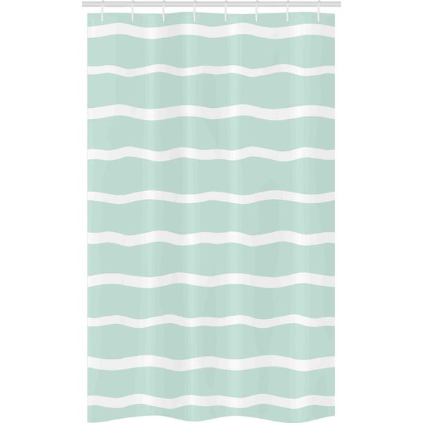 Abakuhaus Tenda Da Doccia Minimalista Stretta, Linee Ondulate A Strisce Bianche, Set Decorativo Per Bagno In Tessuto Con Ganci, 120 X 180 Cm, Verde Mandorla Bianco-image