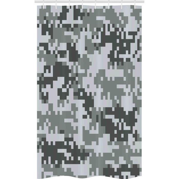 Abakuhaus Tenda Da Doccia Stretta Mimetica, Effetto Pixel Grigio Digitale, Set Decorativo Per Bagno In Tessuto Con Ganci, 120 X 180 Cm, Grigio Chiaro Grigio Grigio-image