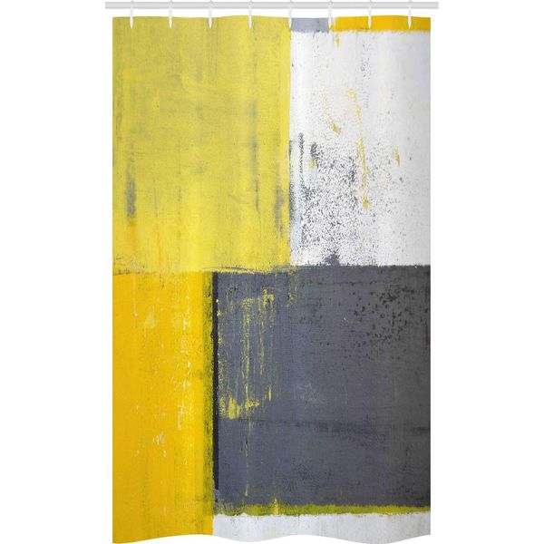 Abakuhaus Tenda Da Doccia Astratta Stretta, Pale Yellow Squares, Set Decorativo Per Bagno In Tessuto Con Ganci, 120 X 180 Cm, Grigio Giallo-image