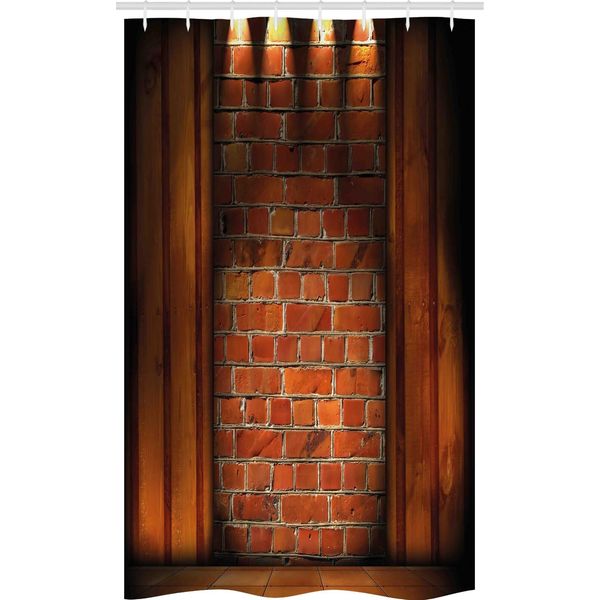 Abakuhaus Rustico Parete Sottile Tenda Da Doccia, Muratura, Set Decorativo Per Bagno In Tessuto Con Ganci, 120 X 180 Cm, Arancione Arancione Scuro-image