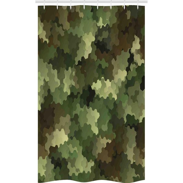Abakuhaus Camo Tenda Da Doccia Stretta, Effetto Vetro Astratto, Set Decorativo Per Bagno In Tessuto Con Ganci, 120 X 180 Cm, Verde Chiaro Marrone Verde-image