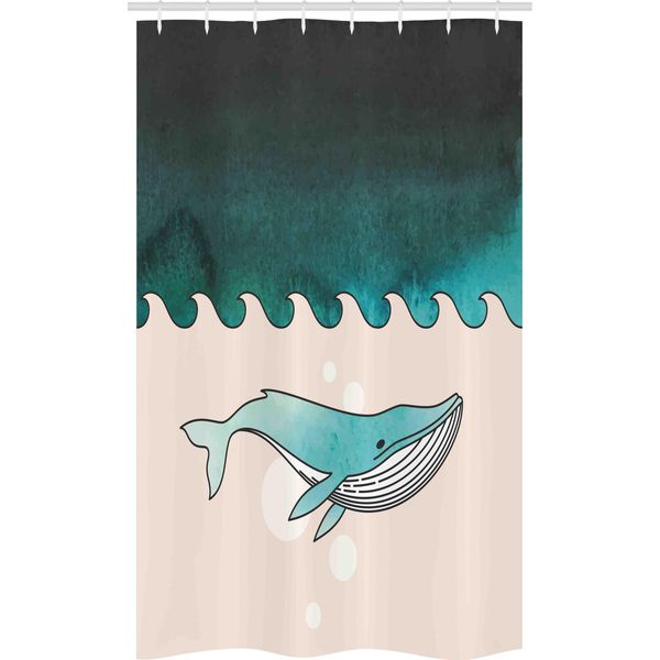 Abakuhaus Tenda Da Doccia Stretta Con Balene, Pesci Che Nuotano Sott'acqua, Set Decorativo Per Bagno In Tessuto Con Ganci, 120 X 180 Cm, Blu Petrolio Turchese-image