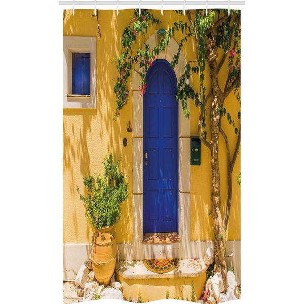 Abakuhaus Tenda Da Doccia Stretta Gialla E Blu, Greek House, Set Decorativo Per Bagno In Tessuto Con Ganci, 120 X 180 Cm, Multicolore-image