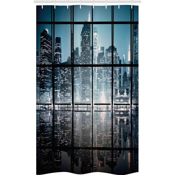 Abakuhaus Città Tenda Da Doccia Stretta, New York Di Notte - Paesaggio, Set Decorativo Per Bagno In Tessuto Con Ganci, 120 X 180 Cm, Nero E Blu Scuro-image