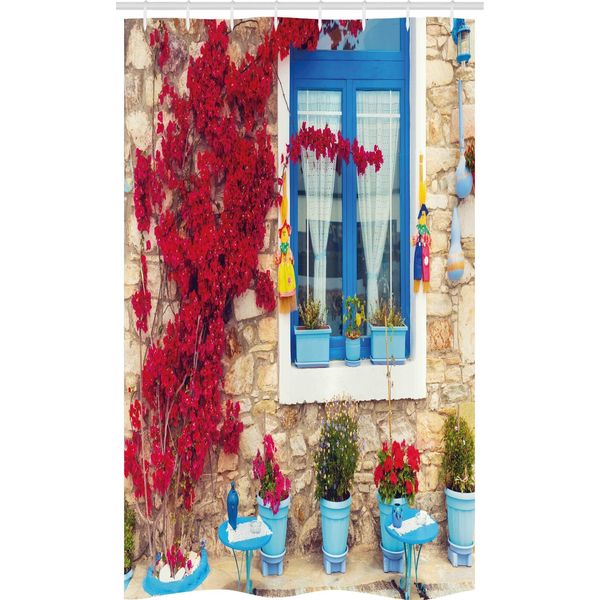 Abakuhaus Tenda Da Doccia Stretta, Casa Mediterranea, Set Decorativo Per Bagno In Tessuto Con Ganci, 120 X 180 Cm, Marrone Chiaro Blu Navy-image