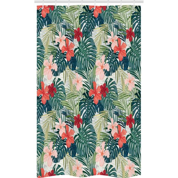 Abakuhaus Tenda Da Doccia Stretta, CrêPe Naturale Con Fiori Di Zenzero, Set Decorativo Per Bagno In Tessuto Con Ganci, 120 X 180 Cm, Verde Scuro-image