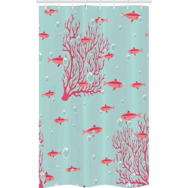 Abakuhaus Corallo Tenda Da Doccia Stretta, Pesci Barriera Corallina Acquatica, Set Decorativo Per Bagno In Tessuto Con Ganci, 120 X 180 Cm, Corallo Scuro Azzurro-image
