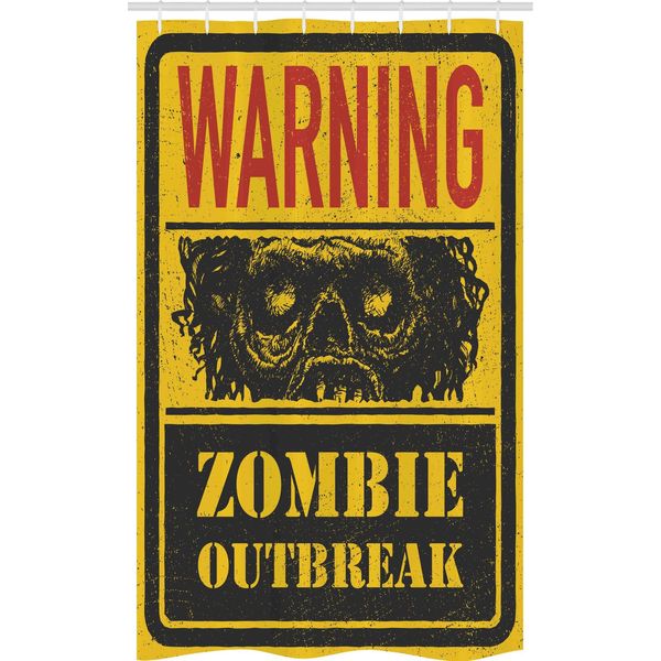 Abakuhaus Tenda Da Doccia Stretta Zombie, Simboli Horror Grunge, Set Decorativo Per Bagno In Tessuto Con Ganci, 120 X 180 Cm, Giallo Grigio Rosso-image