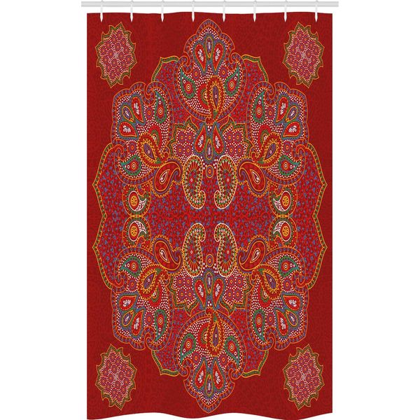 Abakuhaus Tenda Da Doccia Stretta Mandala Rosso, Paisley Persiano, Set Di Decorazione Per Il Bagno In Tessuto Con Ganci, 120 X 180 Cm, Rosso Bordeaux Bianco-image