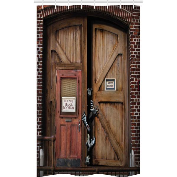 Abakuhaus Tenda Da Doccia Stretta Zombie, Porta In Legno Monster, Set Decorativo Per Bagno In Tessuto Con Ganci, 120 X 180 Cm, Marrone Castagna Marrone Umbra-image