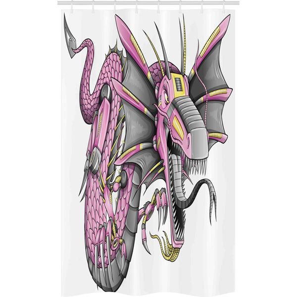 Abakuhaus Drachen Tenda Da Doccia Stretta, Cyborg Robotico Digitale, Set Decorativo Per Bagno In Tessuto Con Ganci, 120 X 180 Cm, Giallo Fucsia Grigio-image