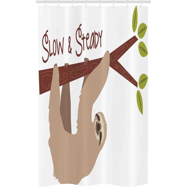 Abakuhaus Tenda Da Doccia Stretta Con Motivo Bradipo, Mammifero Selvatico Cartoon, Set Decorativo Per Bagno In Tessuto Con Ganci, 120 X 180 Cm, Marrone Castagna Chiaro-image