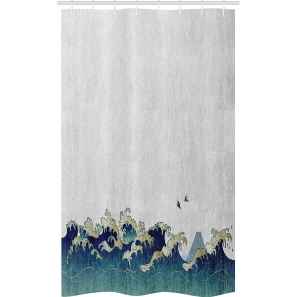 Abakuhaus Onda Giapponese Tenda Da Doccia Stretta, Vortice Acquatico, Set Decorativo Per Bagno In Tessuto Con Ganci, 120 X 180 Cm, Crema Blu Grigio-image