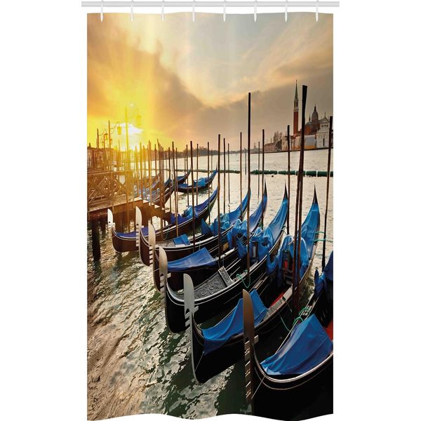 Abakuhaus Venezia Tenda Da Doccia Stretta, Linea Di Gondole Sull'acqua, Set Decorativo Per Bagno In Tessuto Con Ganci, 120 X 180 Cm, Blu Giallo-image