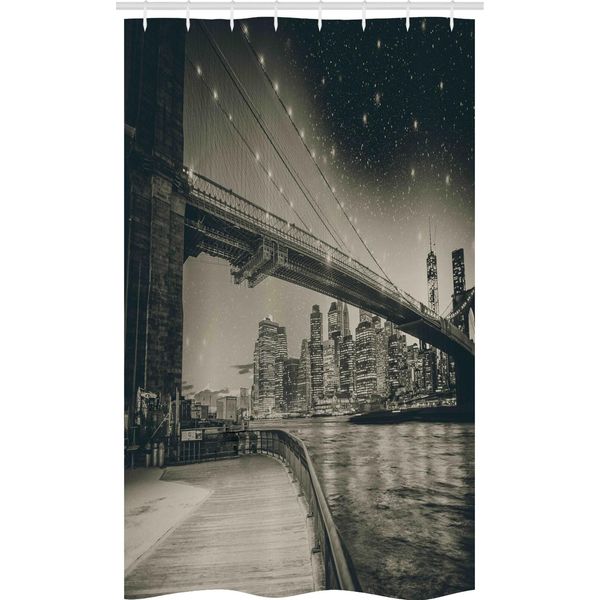 Abakuhaus New York Tenda Da Doccia Stretta, Brooklyn Bridge Night, Set Decorativo Per Bagno In Tessuto Con Ganci, 120 X 180 Cm, Nero Seppia Scuro-image
