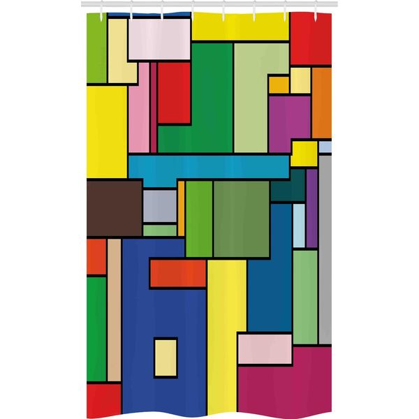 Abakuhaus Arte Tenda Da Doccia Stretta, Vivid Mondrian Squares, Set Decorativo Per Bagno In Tessuto Con Ganci, 120 X 180 Cm, Multicolore-image