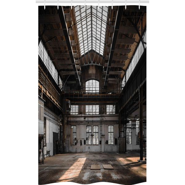 Abakuhaus Tenda Da Doccia Industriale Stretta, Alter Hangar, Set Decorativo Per Bagno In Tessuto Con Ganci, 120 X 180 Cm, Marrone Bianco Grigio-image
