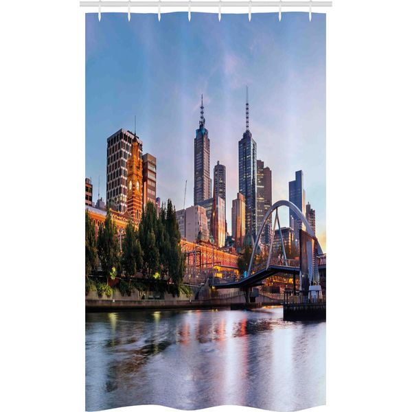 Abakuhaus Città Tenda Da Doccia Stretta, Morgen Australia River, Set Decorativo Per Bagno In Tessuto Con Ganci, 120 X 180 Cm, Arancione Verde Azzurro-image