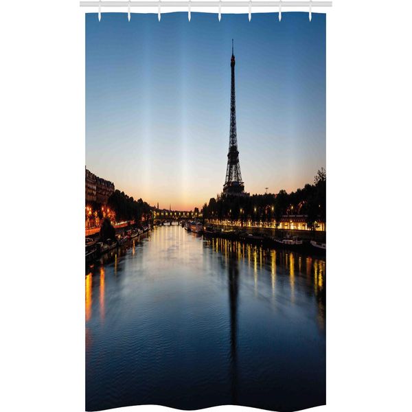 Abakuhaus Tenda Da Doccia Stretta, Torre Eiffel Al Tramonto, Set Decorativo Per Bagno In Tessuto Con Ganci, 120 X 180 Cm, Azzurro Pallido E Giallo-image