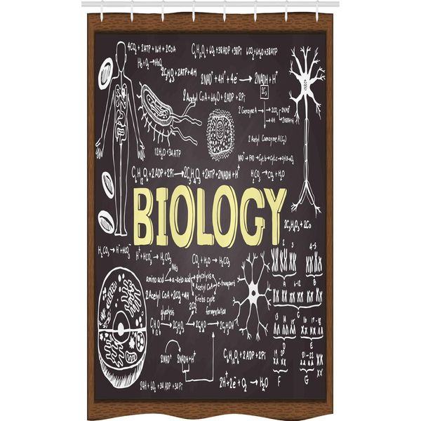 Abakuhaus Biologia Tenda Da Doccia Stretta, Biologia, Set Decorativo Per Bagno In Tessuto Con Ganci, 120 X 180 Cm, Giallo Chiaro Nero Marrone-image