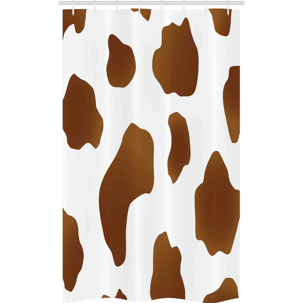 Abakuhaus Tenda Da Doccia Stretta Con Stampa Mucca, Macchie Marroni Su Mucca, Set Decorativo Per Bagno In Tessuto Con Ganci, 120 X 180 Cm, Bianco Marrone-image