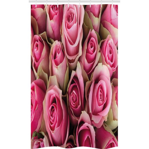 Abakuhaus Tenda Da Doccia Stretta Rose, Frische Weiche Braut, Set Decorativo Per Bagno In Tessuto Con Ganci, 120 X 180 Cm, Verde Chiaro Rosa-image