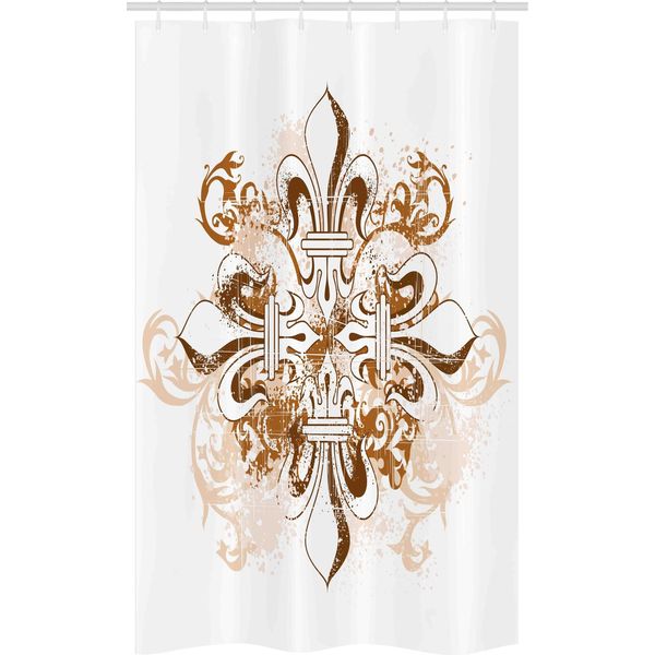 Abakuhaus Fleur De Lis Tenda Da Doccia Stretta, Fiori, Set Decorativo Per Bagno In Tessuto Con Ganci, 120 X 180 Cm, Marrone Bianco-image