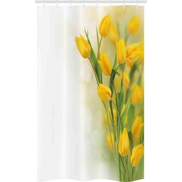 Abakuhaus Tenda Da Doccia Stretta Con Fiori Gialli, Tulipani Romantici, Set Decorativo Per Bagno In Tessuto Con Ganci, 120 X 180 Cm, Verde Felce Senape-image