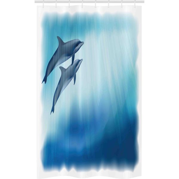 Abakuhaus Tenda Da Doccia Stretta Con Delfini, Scena Subacquea Con Pesci, Set Decorativo Per Bagno In Tessuto Con Ganci, 120 X 180 Cm, Blu Scuro E Azzurro-image