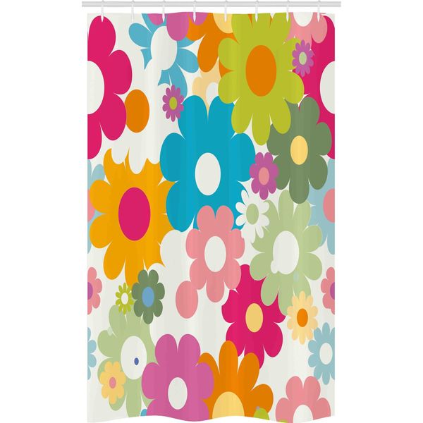 Abakuhaus Tenda Da Doccia Stretta Con Motivi Floreali, Ispirazione Anni '60, Set Decorativo Per Bagno In Tessuto Con Ganci, 120 X 180 Cm, Multicolore-image