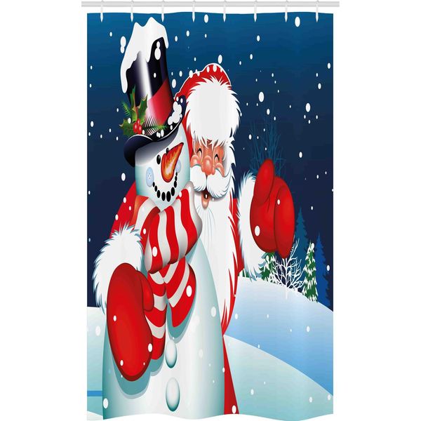 Abakuhaus Natale Tenda Da Doccia Stretta, Sankt-Schneemann Hug, Set Decorativo Per Bagno In Tessuto Con Ganci, 120 X 180 Cm, Bianco Blu Rosso-image