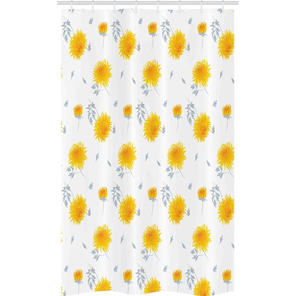 Abakuhaus Tenda Da Doccia Stretta Con Fiori Gialli, Roselline Autunnali, Set Decorativo Per Bagno In Tessuto Con Ganci, 120 X 180 Cm, Senape Grigio Chiaro-image
