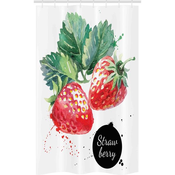 Abakuhaus Tenda Da Doccia Stretta Acquerellata, Appetitose Fragole, Set Decorativo Per Bagno In Tessuto Con Ganci, 120 X 180 Cm, Verde Felce Rosso-image