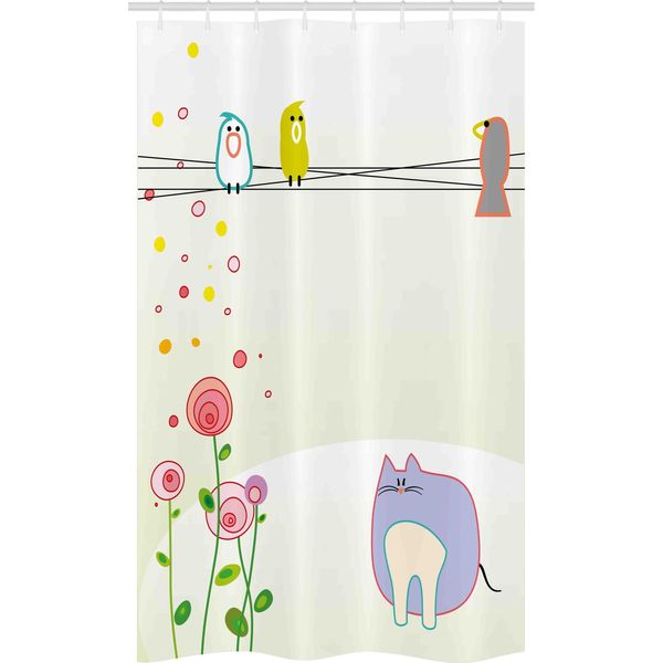Abakuhaus Tenda Da Doccia Stretta Per Bambini Piccoli, Uccelli, Gatti E Fiori, Set Decorativo Per Bagno In Tessuto Con Ganci, 120 X 180 Cm, Multicolore-image