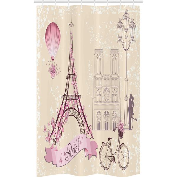 Abakuhaus Paris Tenda Da Doccia Stretta, Floral Paris Eiffel, Set Decorativo Per Bagno In Tessuto Con Ganci, 120 X 180 Cm, Rosa-image