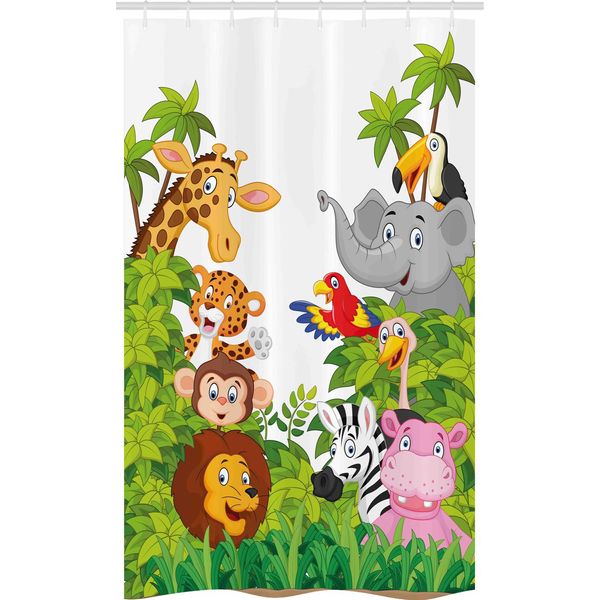 Abakuhaus Asilo Nido Tenda Da Doccia Stretta, Cartoon Zoo Mascots, Set Decorativo Per Bagno In Tessuto Con Ganci, 120 X 180 Cm, Multicolore-image