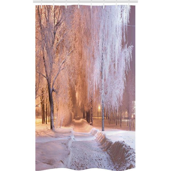 Abakuhaus Tenda Da Doccia Stretta Invernale, Scena Notturna Con Alberi Ghiacciati, Set Decorativo Per Bagno In Tessuto Con Ganci, 120 X 180 Cm, Salmone Bianco-image