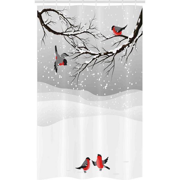 Abakuhaus Tenda Da Doccia Stretta Invernale, Uccelli Invernali Cartoon, Set Decorativo Per Bagno In Tessuto Con Ganci, 120 X 180 Cm, Vermiglio Grigio Nero-image
